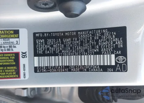 2014 Toyota Corolla L z USA, uszkodzony, nr VIN 2T1BURHE9EC194221